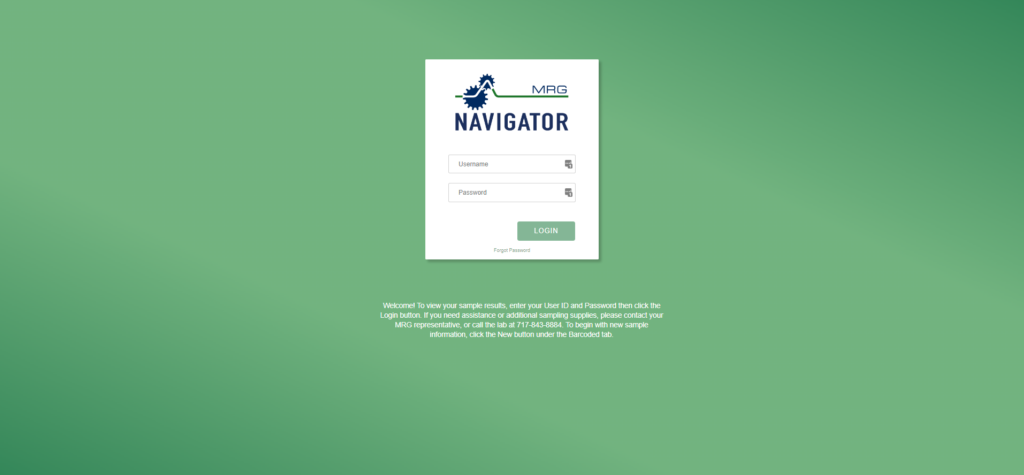 log in screen for a sample barcoding software called navigator